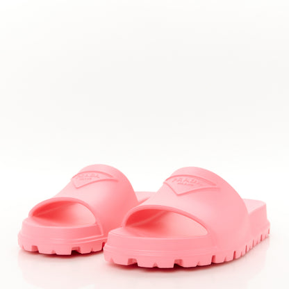 Prada EVA Rubber Triangle Logo Embossed Womens Lug Sole 20mm Slide Sandals 37 Begonia 4 of 10