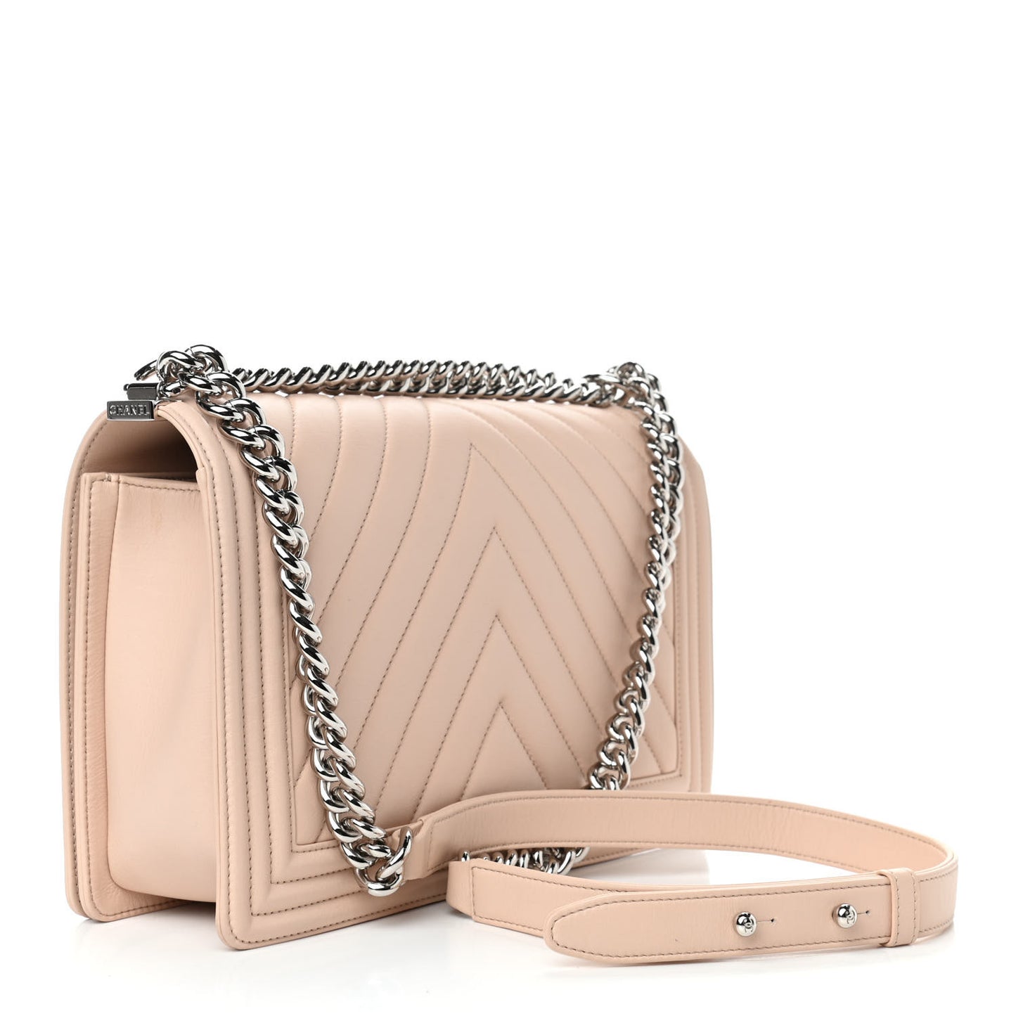 Calfskin Chevron Quilted New Medium Boy Flap Beige