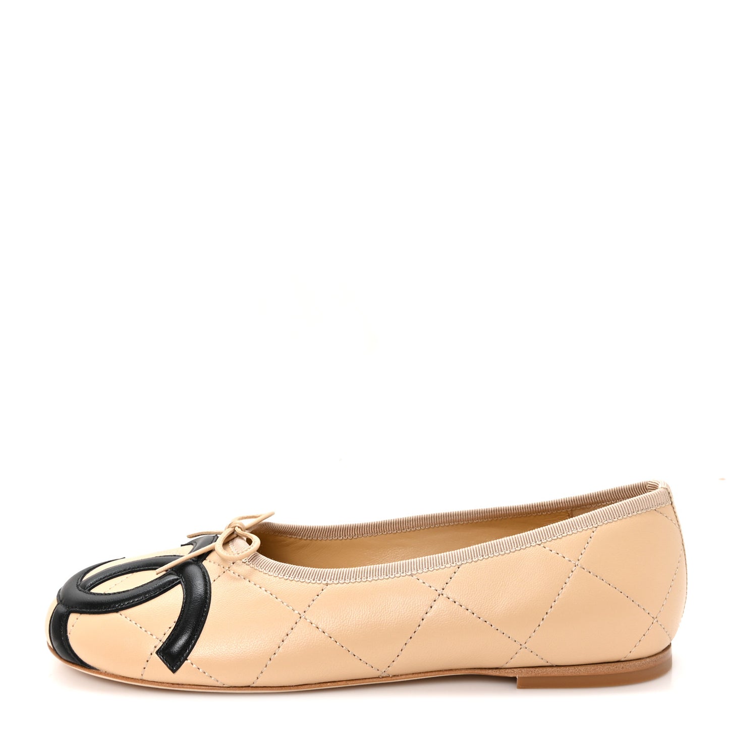 Lambskin Quilted CC Cambon Ballet Flats 39.5 Beige Black
