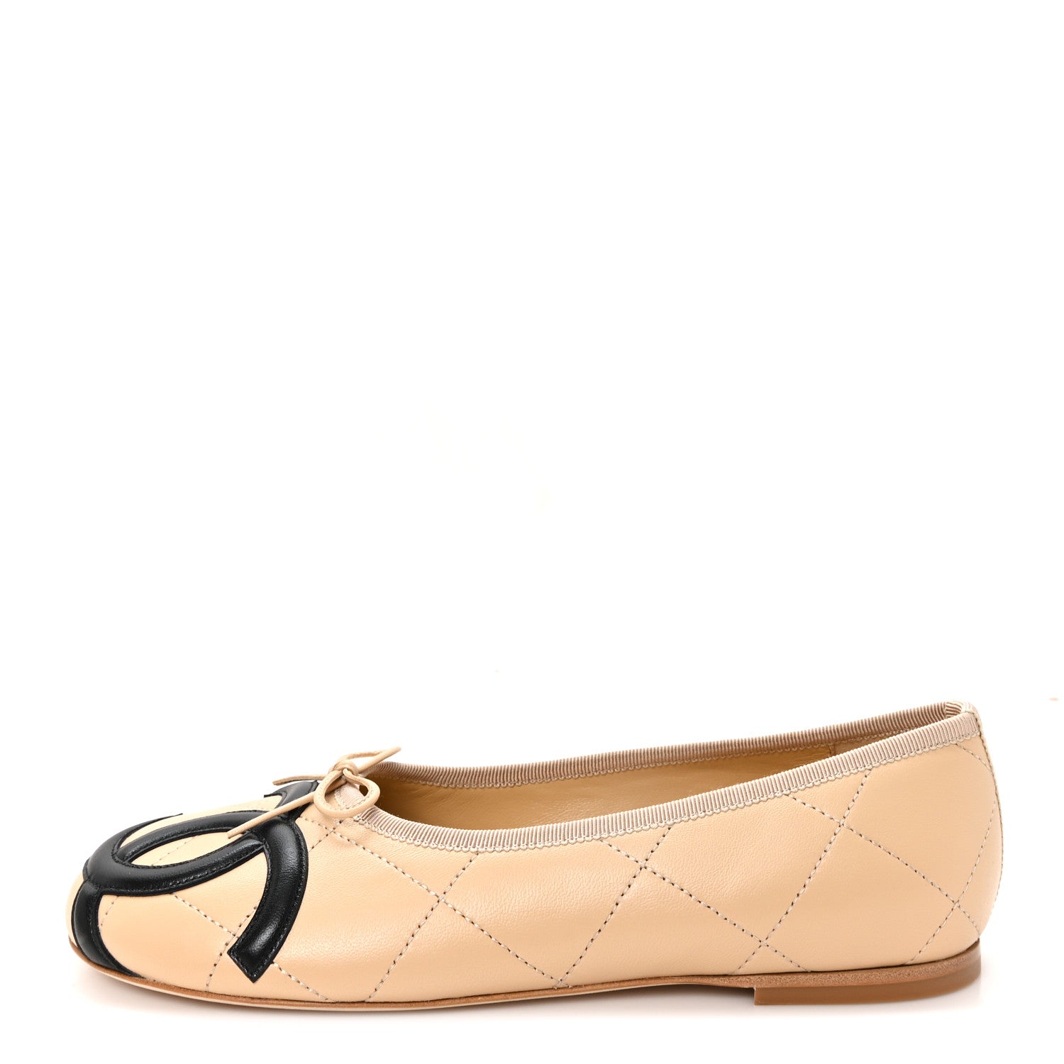 Chanel Lambskin Quilted CC Cambon Ballet Flats 39.5 Beige Black 1 of 10