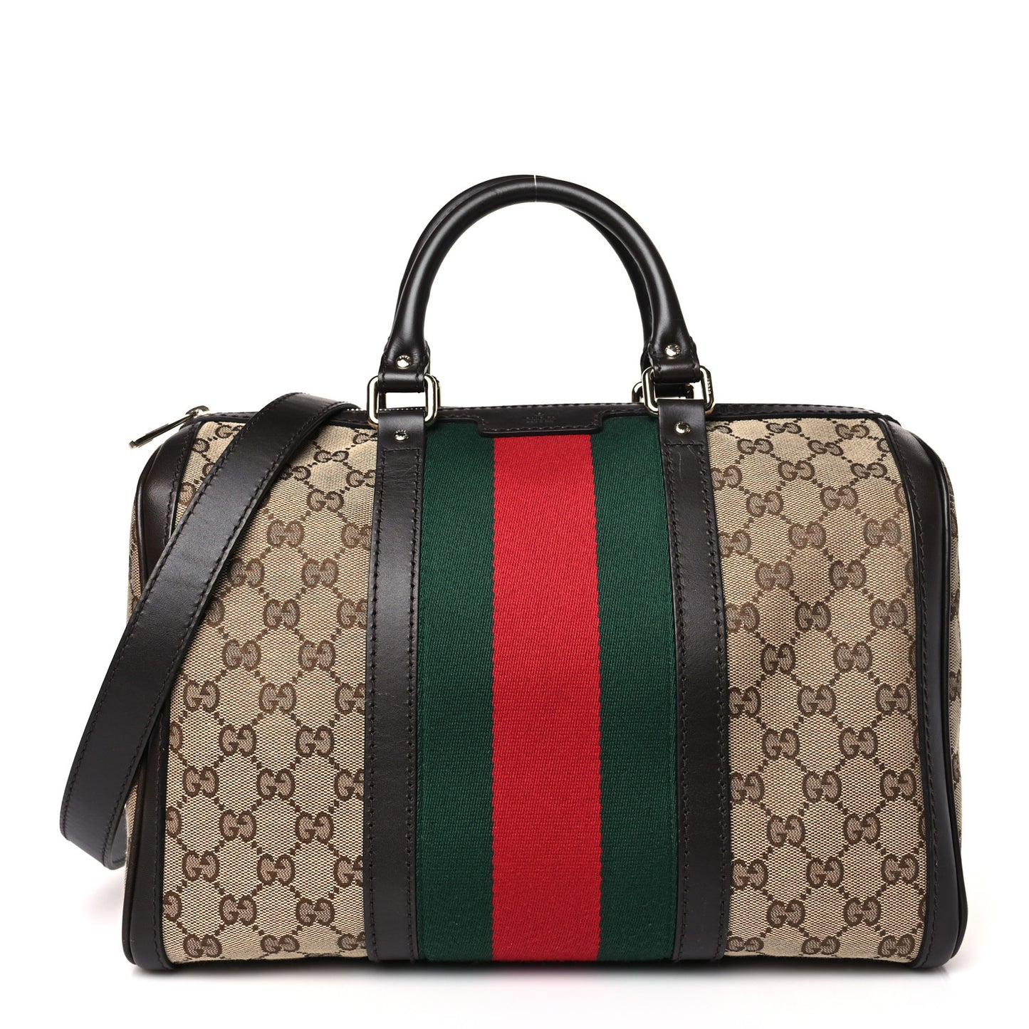 Monogram Selleria Calfskin Vintage Web Medium Boston Beige Ebony Cocoa
