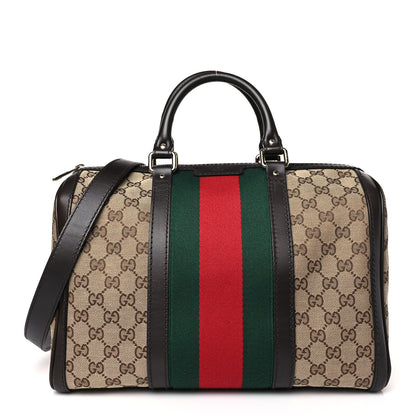Gucci Monogram Selleria Calfskin Vintage Web Medium Boston Beige Ebony Cocoa 1 of 9