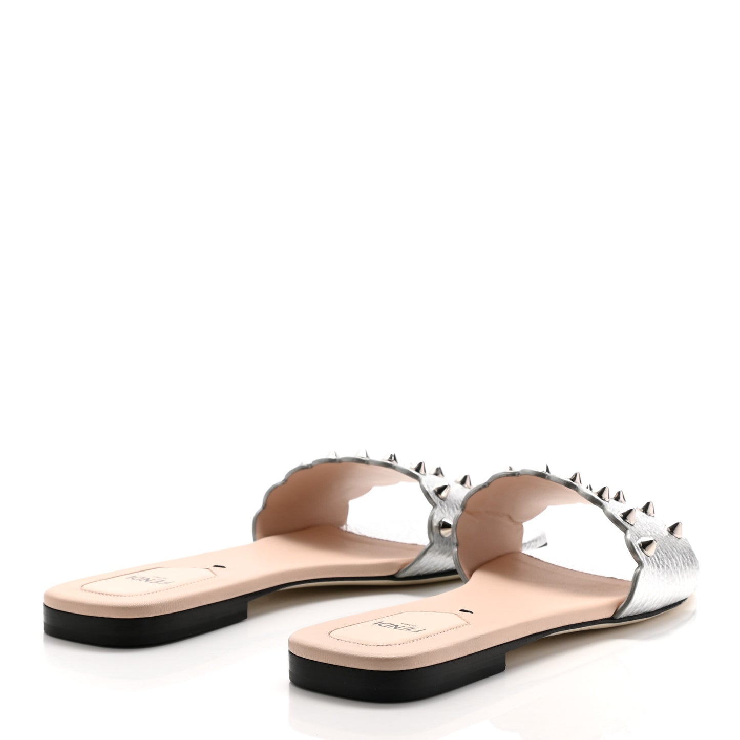 Metallic Vitello Lurex Studded Slide Sandals 37.5 Silver