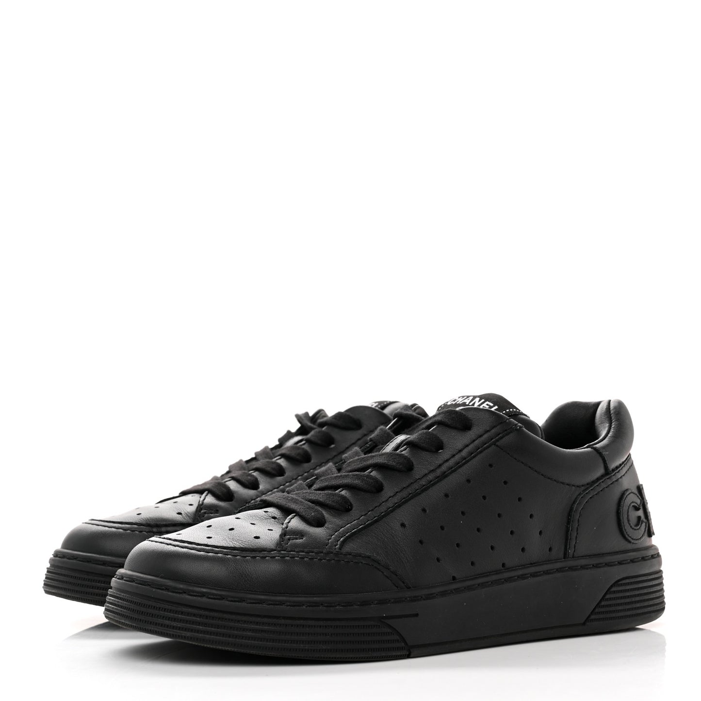 Calfskin Womens Logo Sneakers 37.5 Black