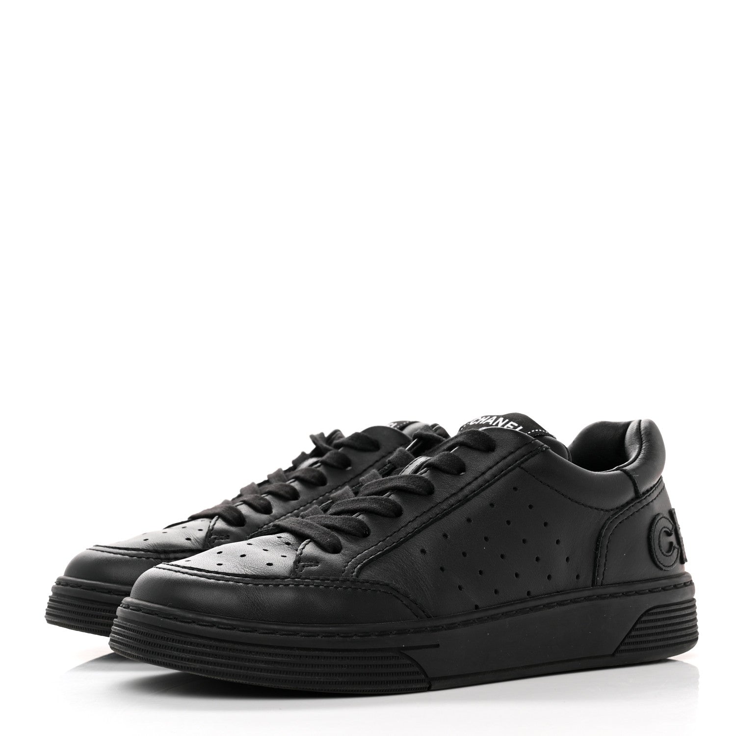 Chanel Calfskin Womens Logo Sneakers 37.5 Black 3 of 8