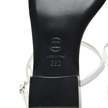 Chanel Lambskin CC Thong Sandals 36 White 7 of 8