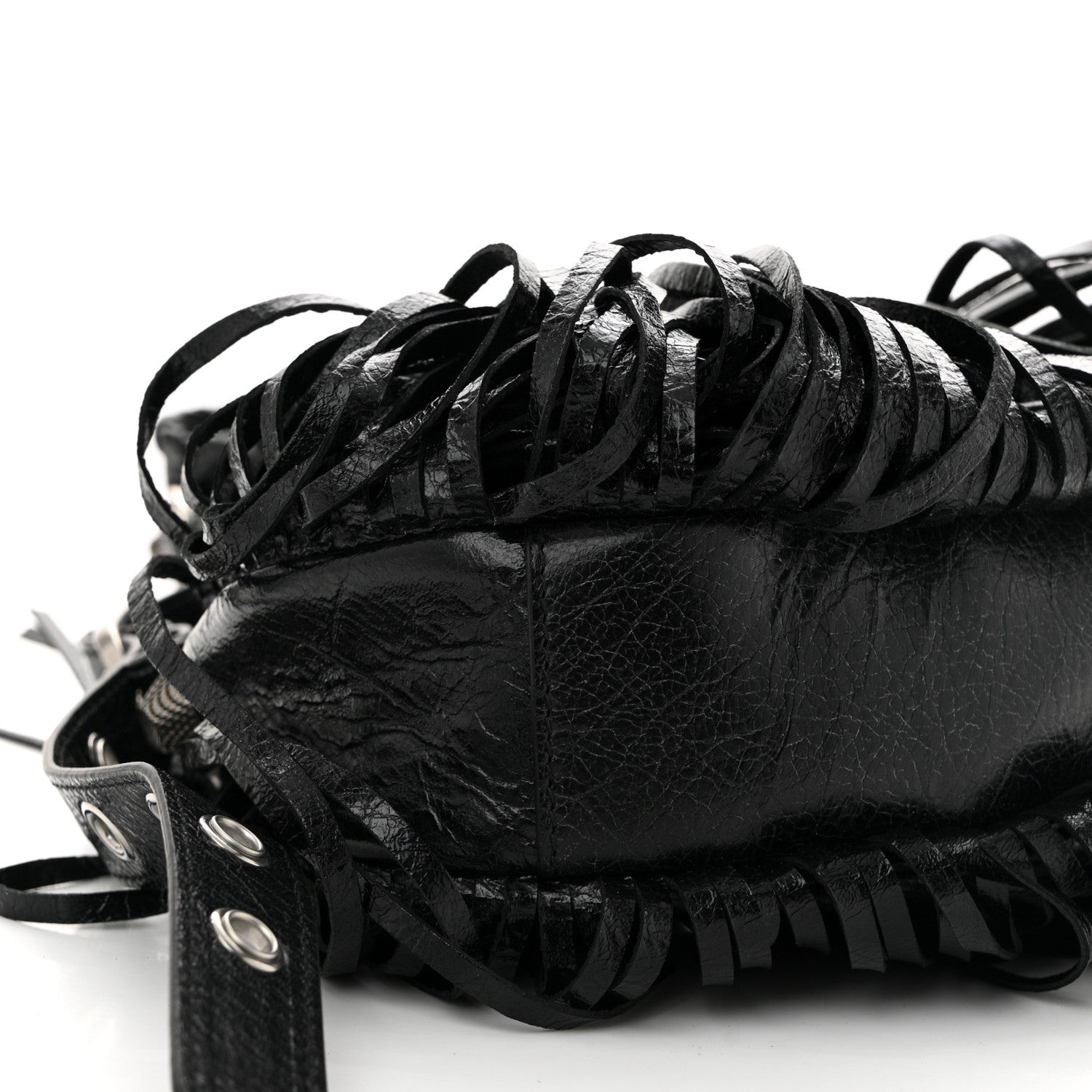 Balenciaga Agneau Arena Le Cagole Fringe Shoulder Bag XS Black 10 of 12