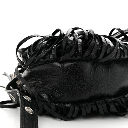 Balenciaga Agneau Arena Le Cagole Fringe Shoulder Bag XS Black 10 of 12