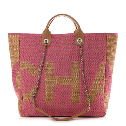 Chanel Woven Straw Raffia Logo Tote Pink Beige 1 of 12