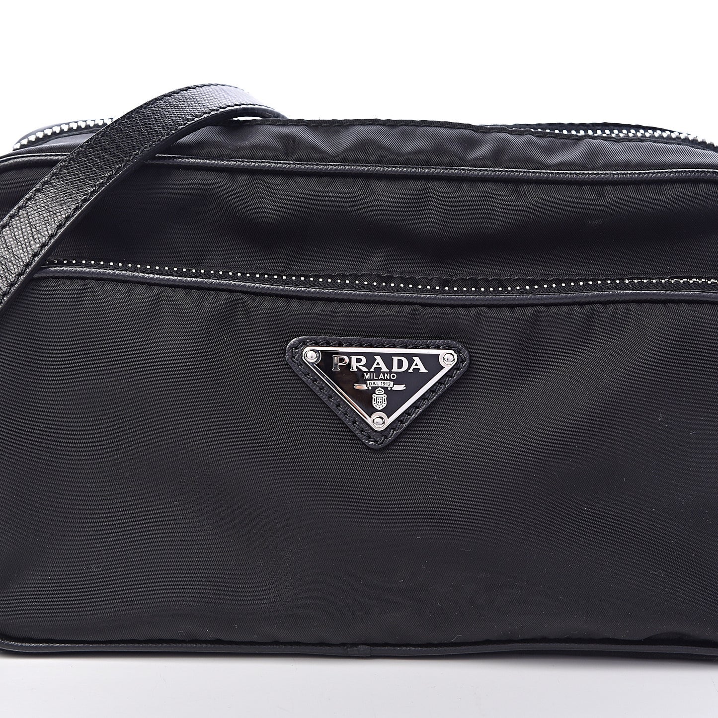 Nylon Saffiano Vela Double Zip Crossbody Bag Black