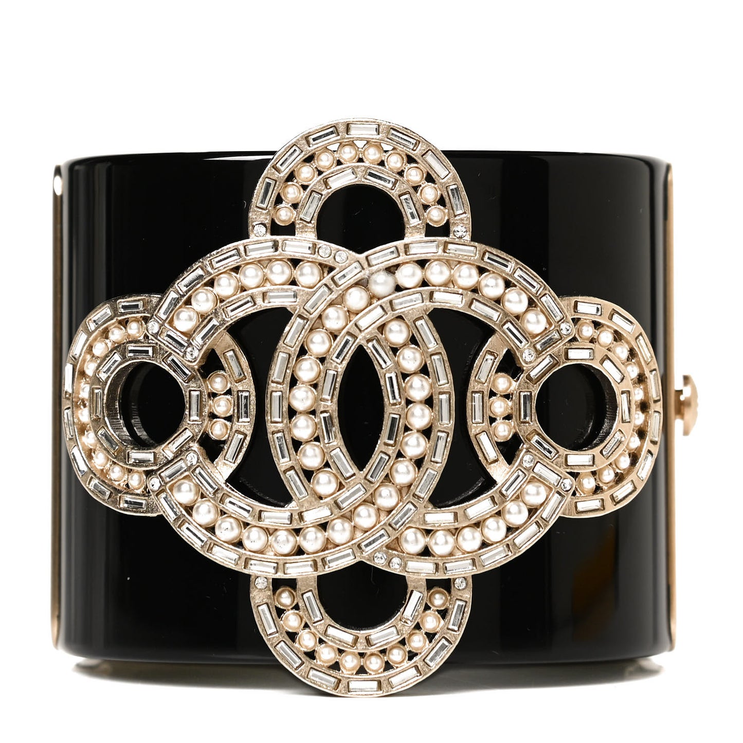 Resin Baguette Crystal Pearl CC Cuff Black