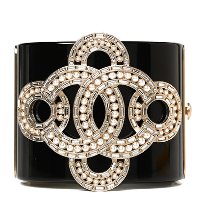 Chanel Resin Baguette Crystal Pearl CC Cuff Black 1 of 6
