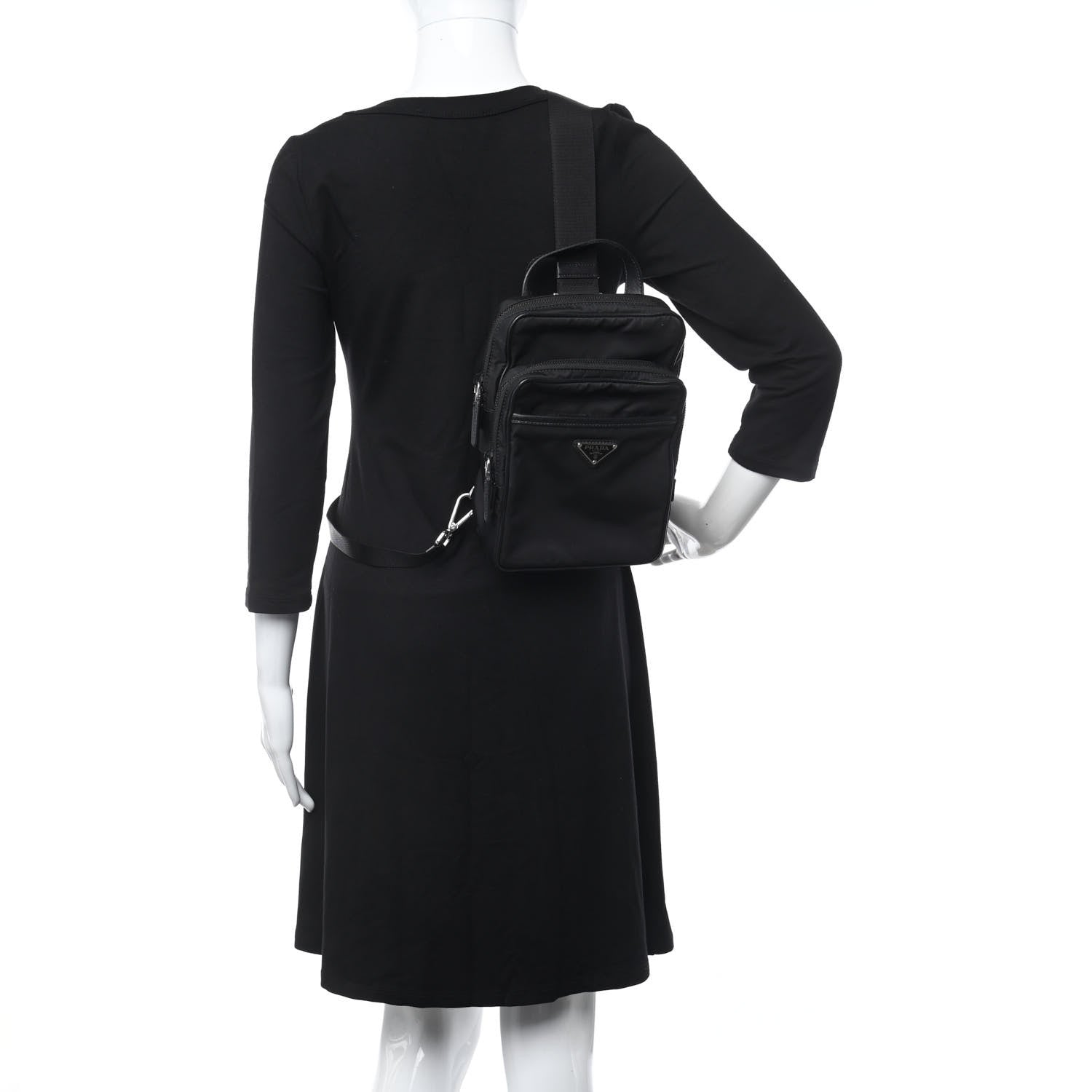 Prada Tessuto Nylon Saffiano Sling Bag Black 2 of 11
