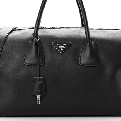 Prada Soft Calfskin Duffle Travel Bag Black 9 of 16