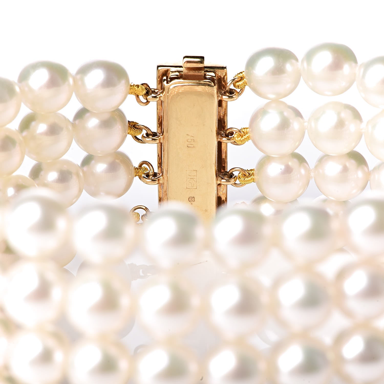 Mikimoto 18K Yellow Gold Diamond Akoya Pearl 6.5-7mm Four Strand Bracelet 4 of 6