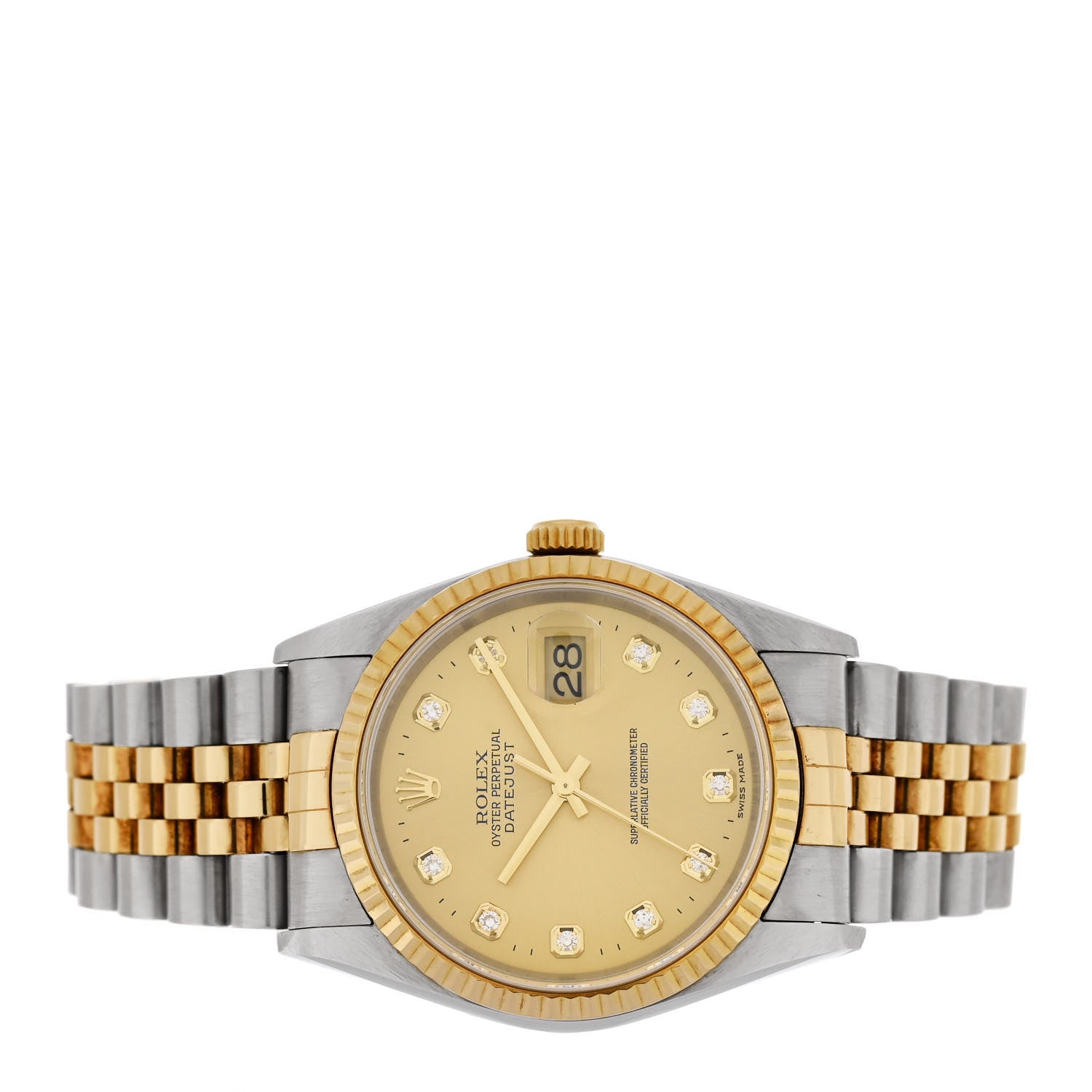 Rolex Stainless Steel 18K Yellow Gold Diamond 36mm Oyster Perpetual Datejust Watch Champagne 16233 2 of 5