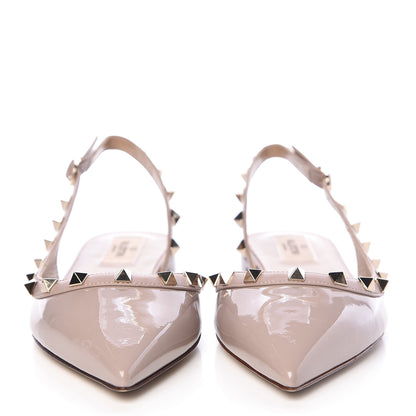 Valentino Garavani Patent Rockstud Slingback Flats 38 Poudre 2 of 9