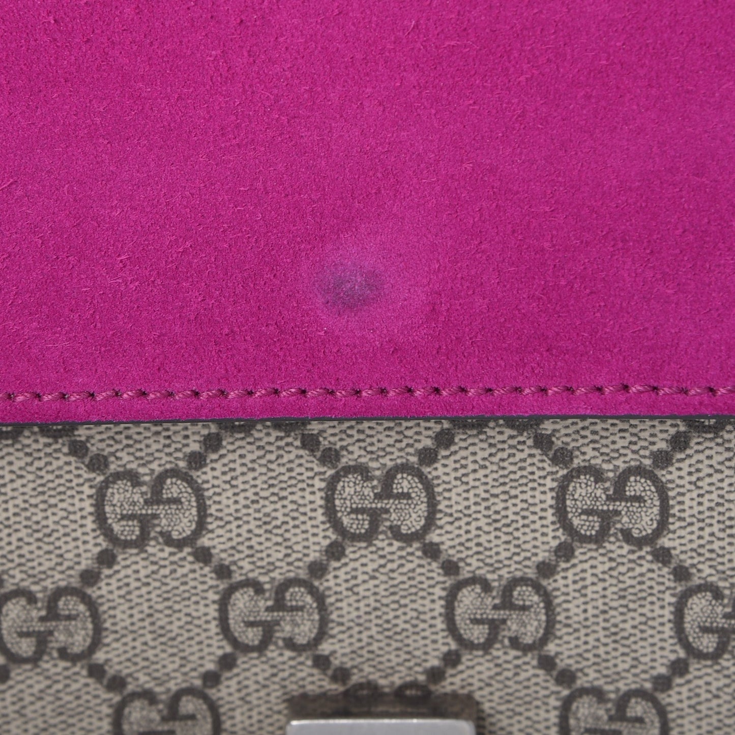 GG Supreme Monogram Suede Crystal Small Dionysus Shoulder Bag Beige Ebony Bright Purple
