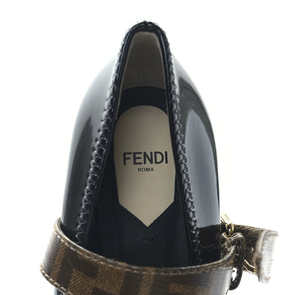 Fendi Glossy Neoprene Glazed Fabric FF FFrame Court Mary Jane Slingback Pumps 38 Black Tobacco Moro 7 of 7