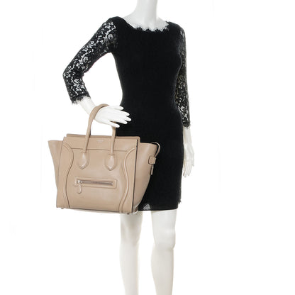Celine Drummed Calfskin Mini Luggage Dune 2 of 9