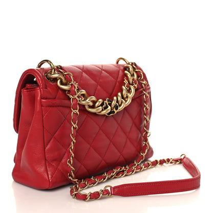 Chanel Lambskin Quilted Small Chain Link Flap Bag Red 2 of 8