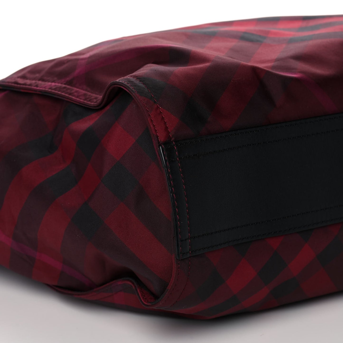 Nylon Check Small Buckleigh Packable Tote Bright Burgundy