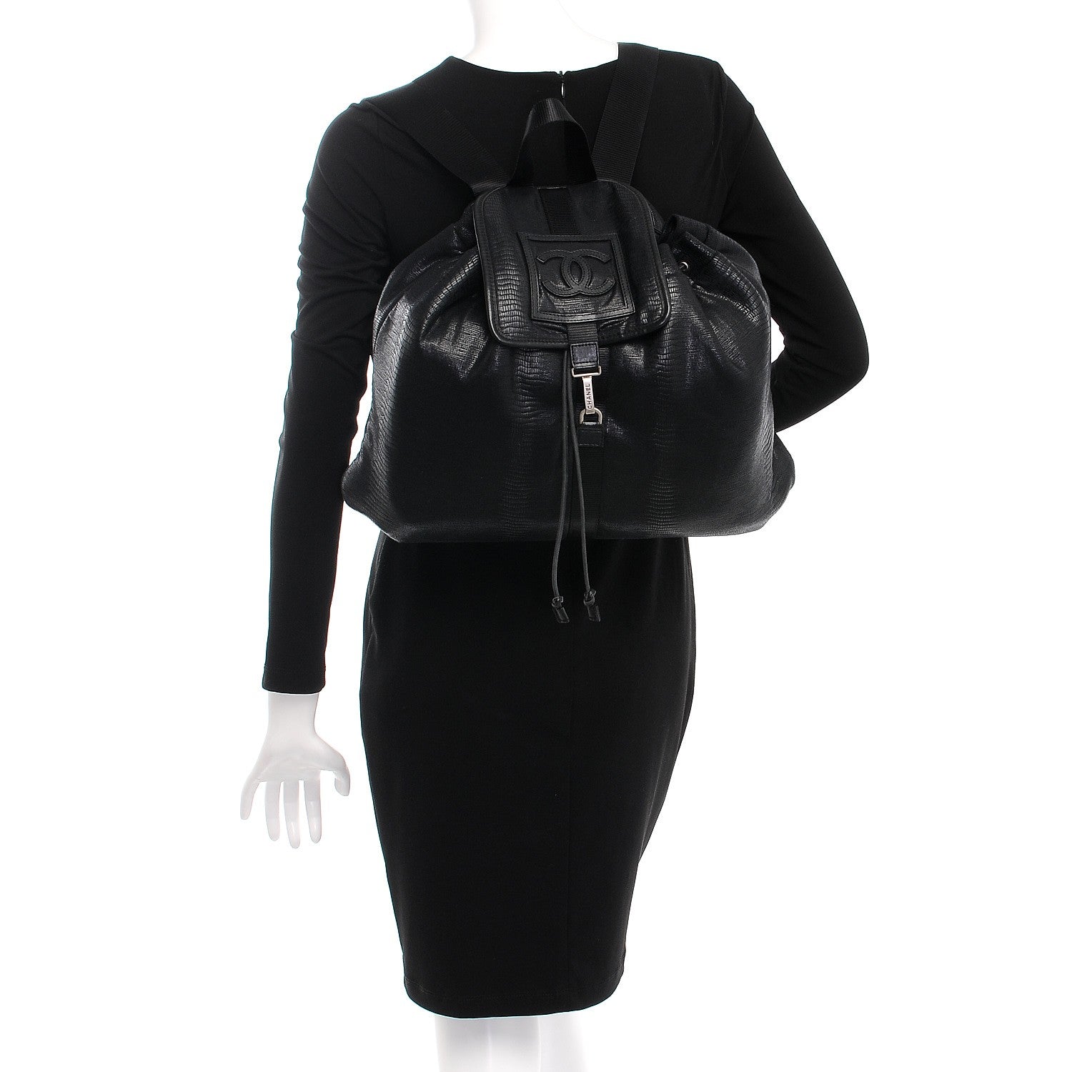 Chanel Lizard Printed Jersey Backpack Black 2 of 7