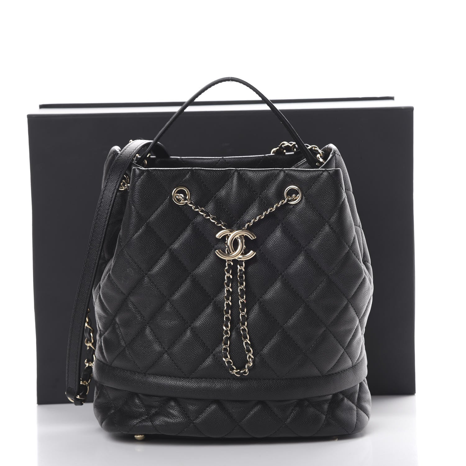 Chanel Caviar Quilted Large Rolled Up Bucket Drawstring Bag Black 16 of 16