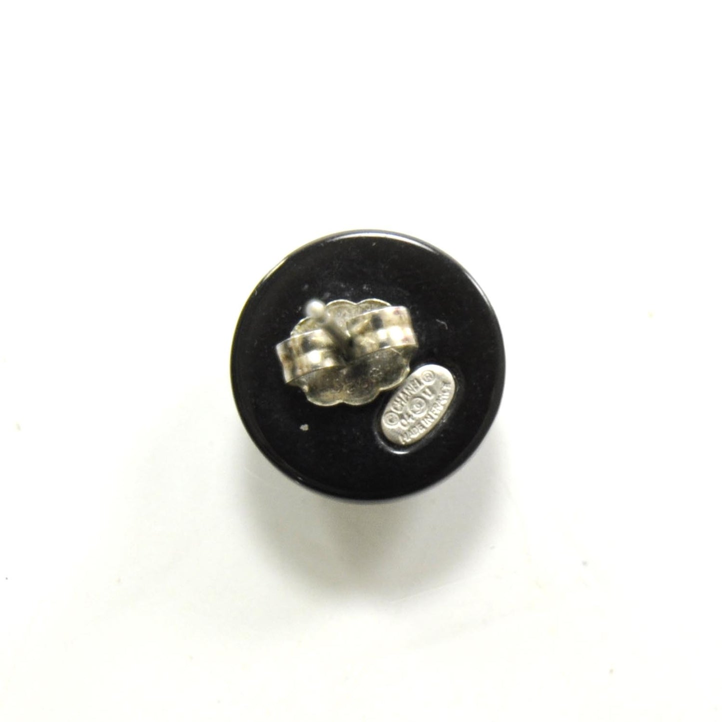 Crystal CC Button Earrings Black