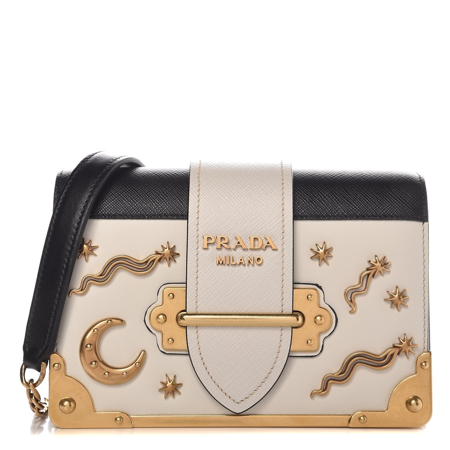 Prada City Calf Saffiano Astrology Cahier Bag Talco Black 2 of 10