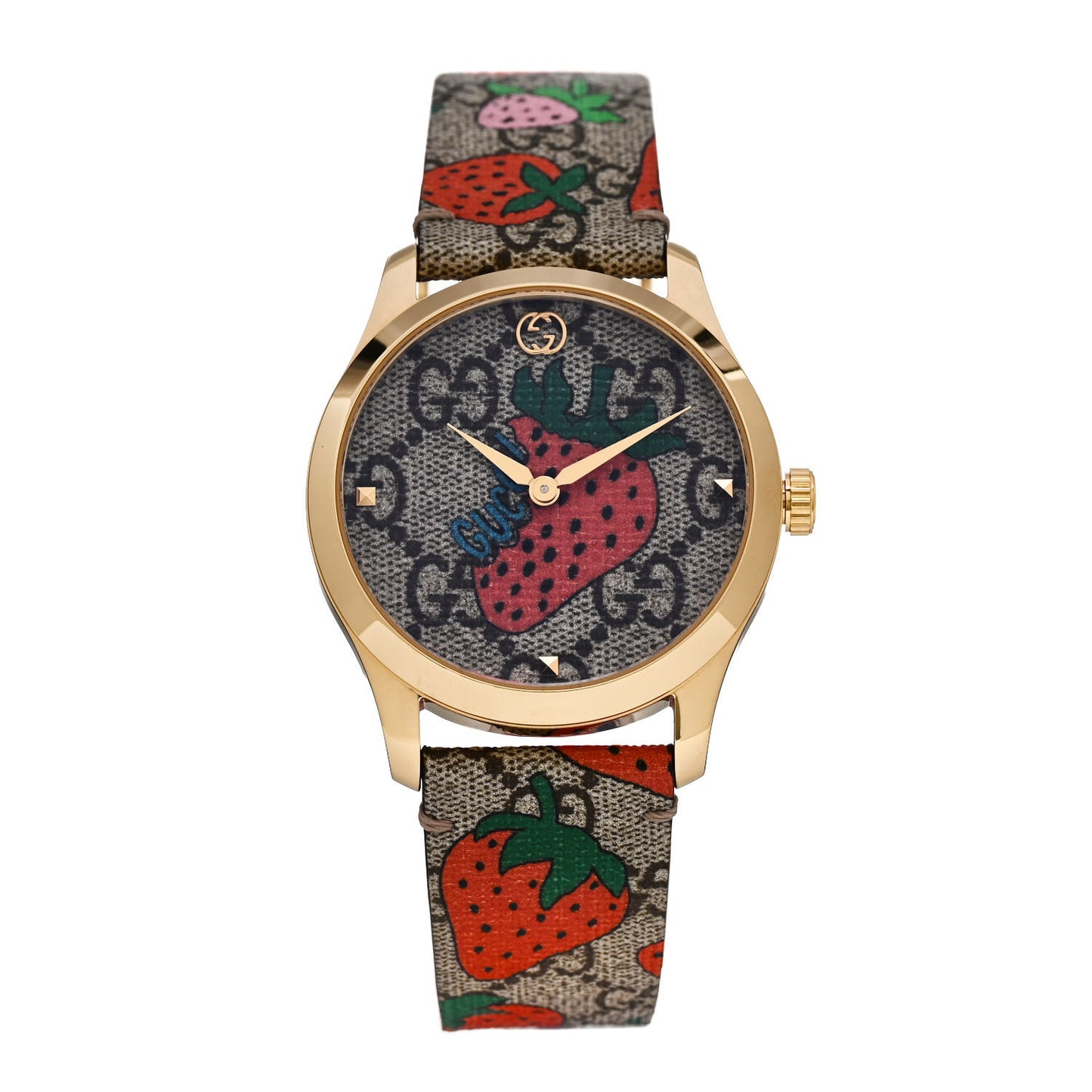 Stainless Steel Canvas 38mm G-Timeless GG Supreme Strawberry Quartz Watch Brown