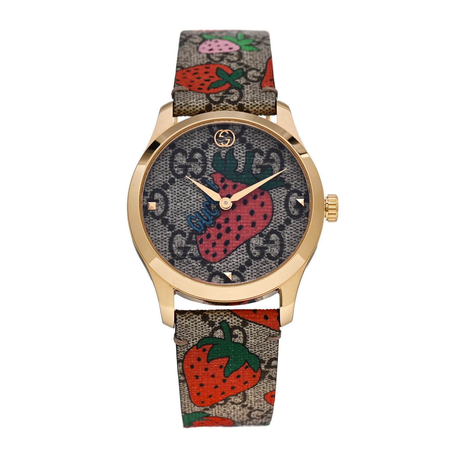 Gucci Stainless Steel Canvas 38mm G-Timeless GG Supreme Strawberry Quartz Watch Brown 1 of 5