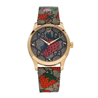 Gucci Stainless Steel Canvas 38mm G-Timeless GG Supreme Strawberry Quartz Watch Brown 1 of 5