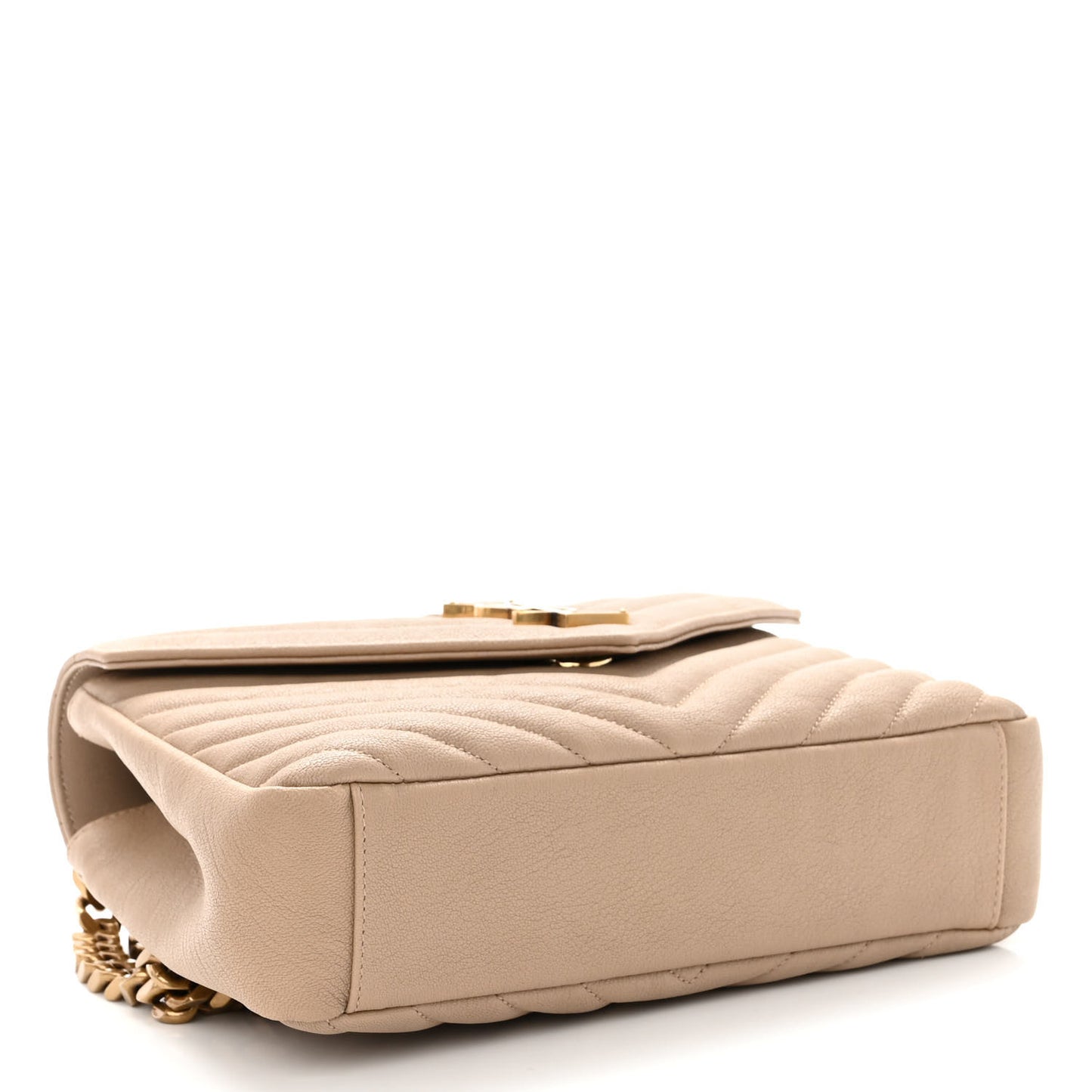 Sheepskin Matelasse Chevron Monogram Medium College Bag Dark Beige