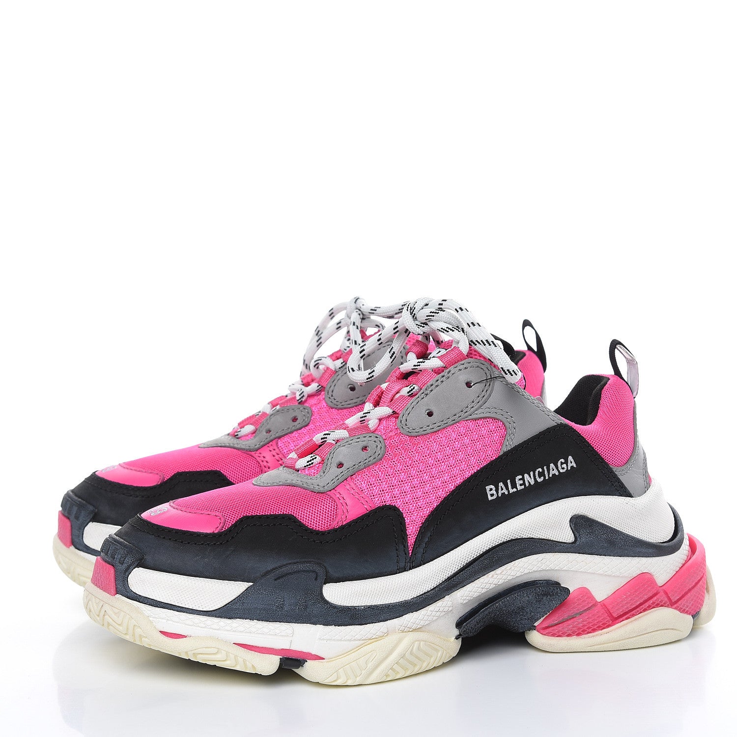 Balenciaga Fabric Mesh Womens Triple S Sneakers 39 Fluo Pink Grey White 3 of 8