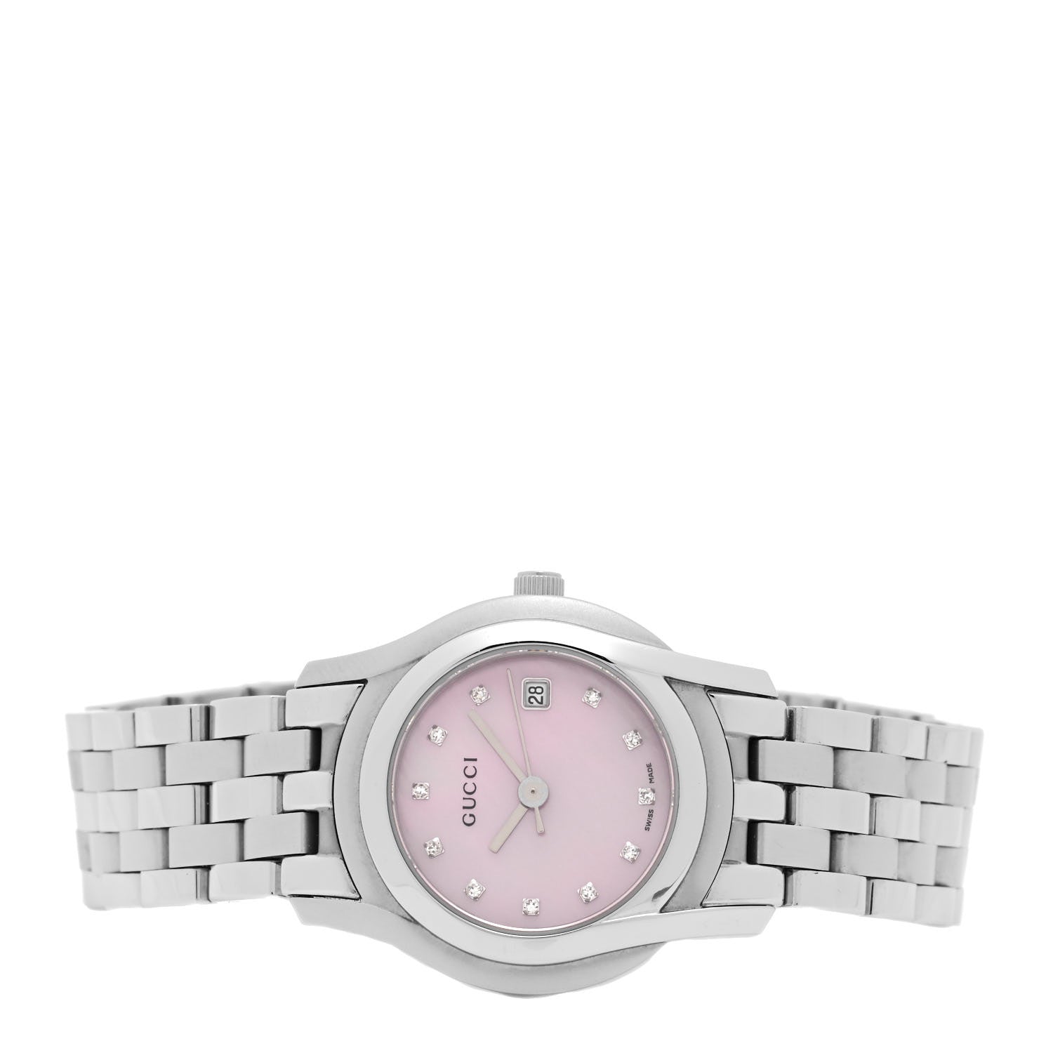 Gucci Stainless Steel Diamond Pink Mother of Pearl 27mm 5500L Quartz Watch 2 of 4