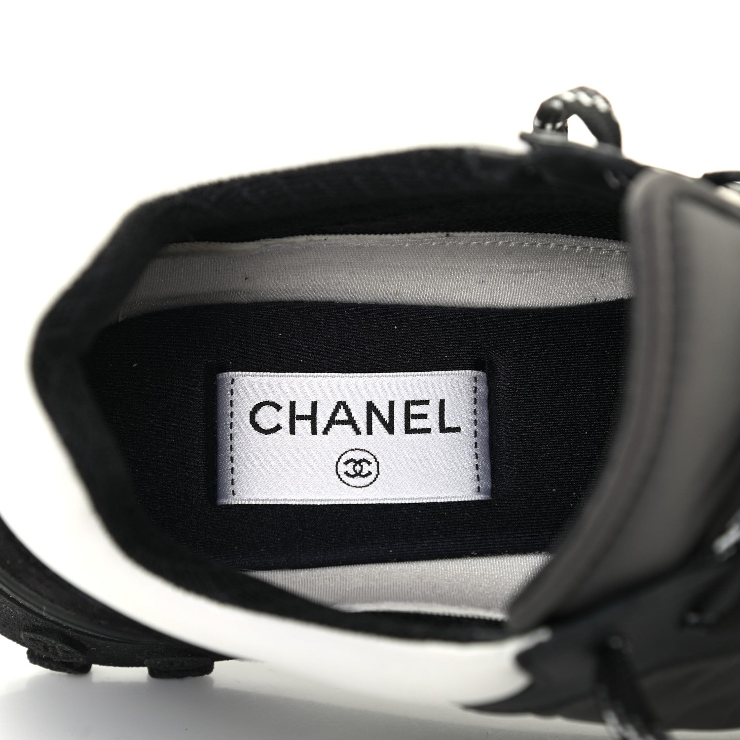 Chanel Nylon Calfskin Suede Womens CC Sneakers 41 Black Grey White 6 of 10
