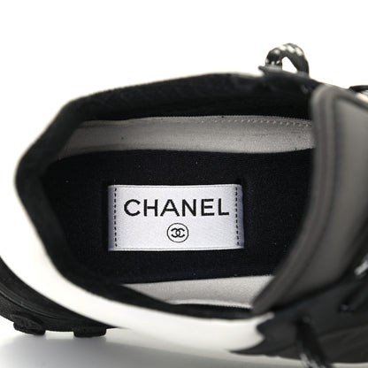Chanel Nylon Calfskin Suede Womens CC Sneakers 41 Black Grey White 6 of 10