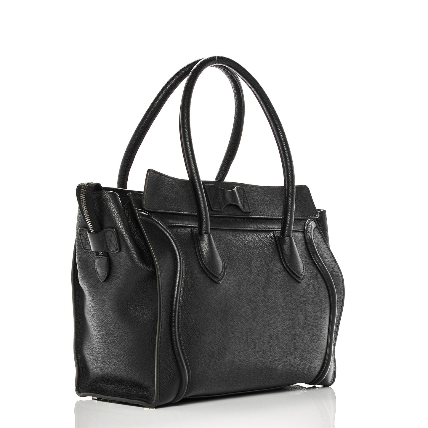 Drummed Calfskin Shoulder Luggage Black