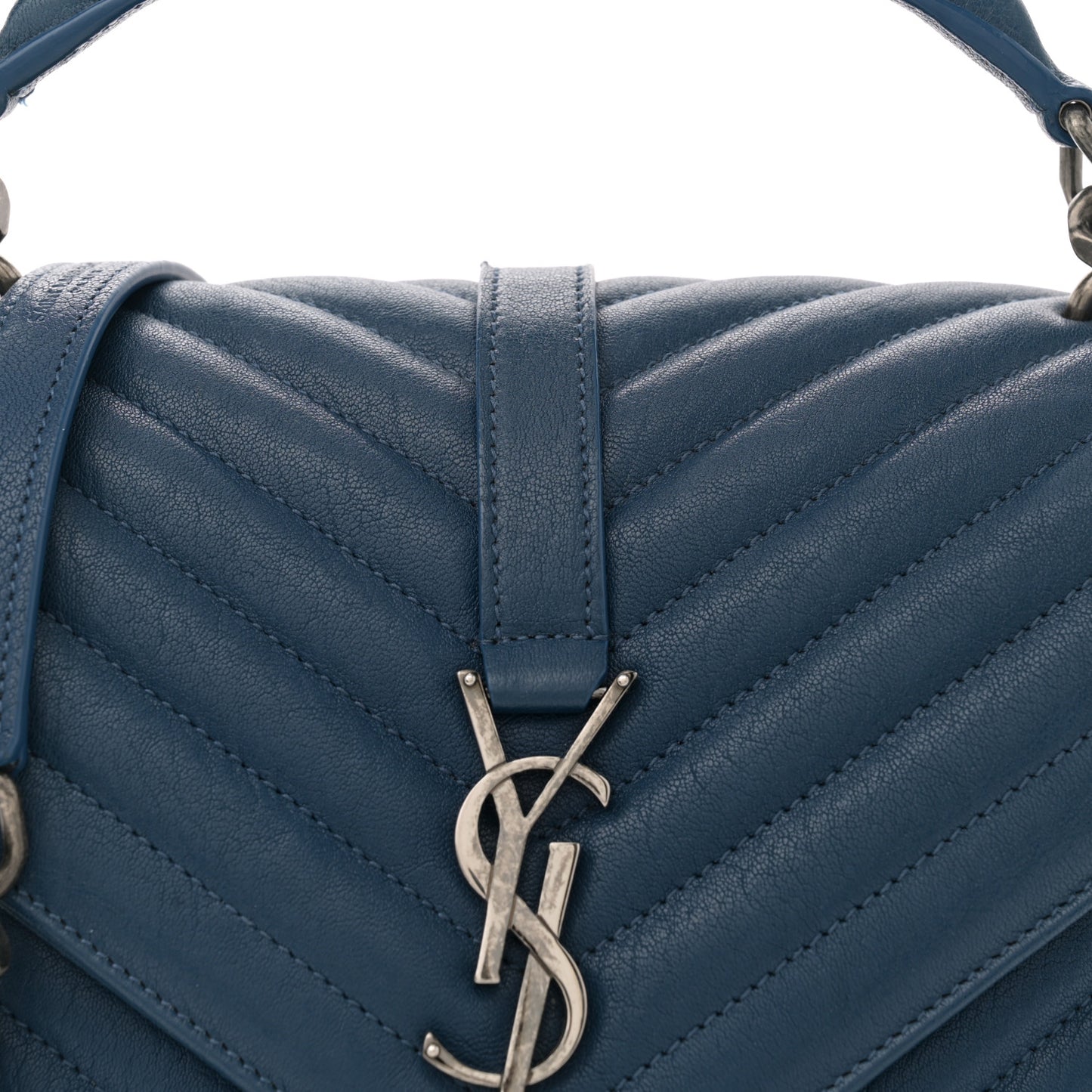 Sheepskin Matelasse Chevron Monogram Medium College Bag Blue Charron