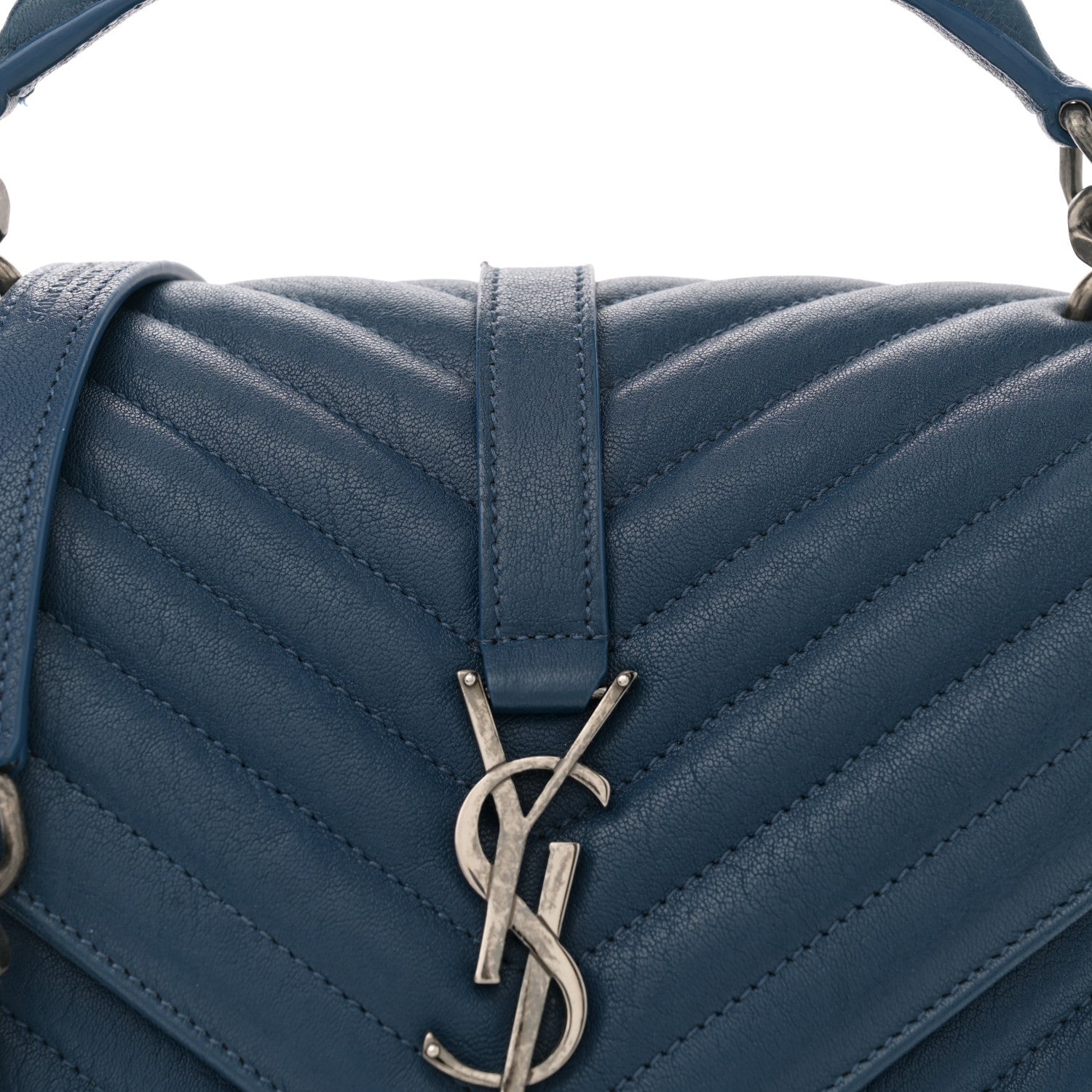 Saint Laurent Sheepskin Matelasse Chevron Monogram Medium College Bag Blue Charron 8 of 12