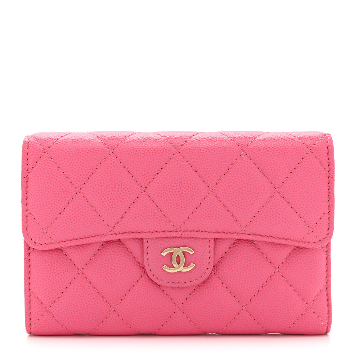 Caviar Quilted Medium Flap Wallet Pink