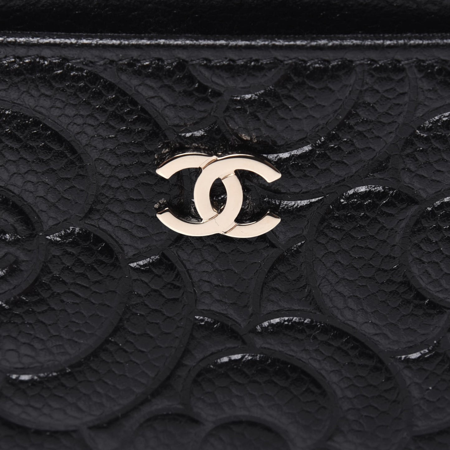 Caviar Camellia Embossed Card Holder Black