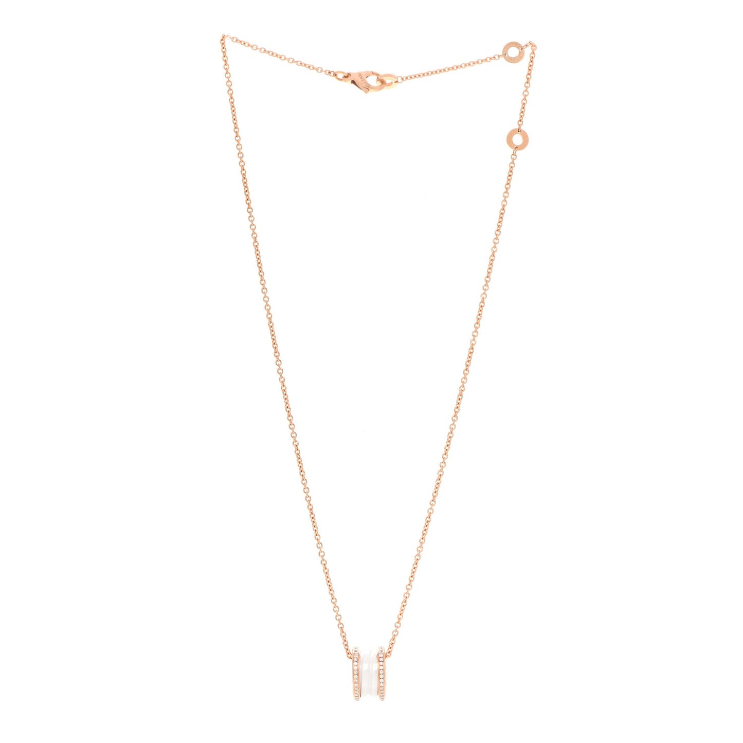 18K Rose Gold White Ceramic Diamond B.Zero1 Pendant Necklace