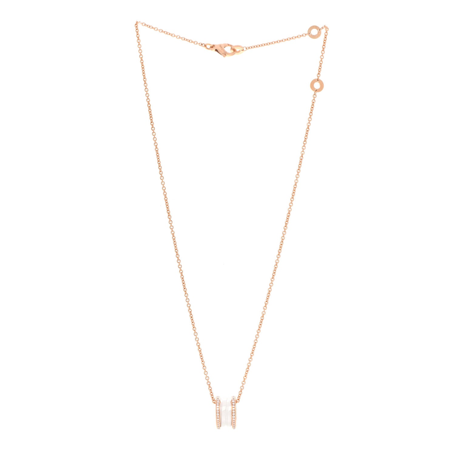 Bulgari 18K Rose Gold White Ceramic Diamond B.Zero1 Pendant Necklace 3 of 11