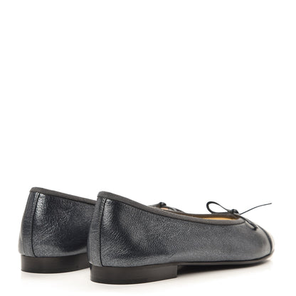 Chanel Metallic Calfskin Cap Toe Ballerina Flats 37.5 Silver 3 of 10