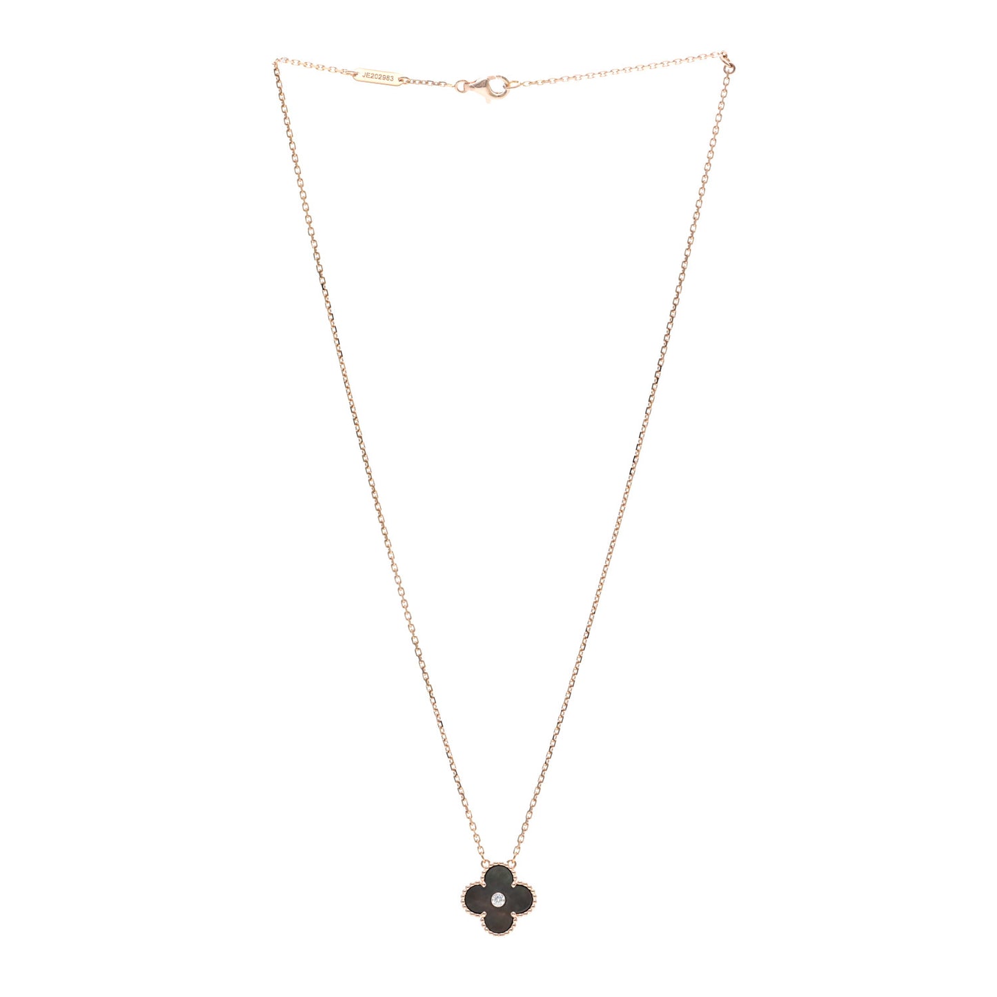 18K Rose Gold Diamond Grey Mother of Pearl Vintage Alhambra Pendant Necklace