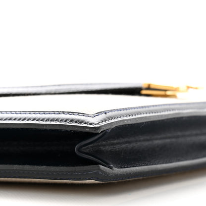 Hermes Toile Vache Calfskin Lydie Clutch Natural Bleu Marine 8 of 12