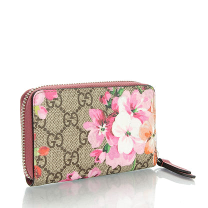 Gucci GG Supreme Monogram Blooms Zip Around Card Case Wallet Beige Multicolor Dry Rose 3 of 6