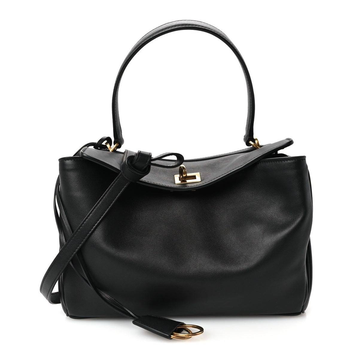 Natural Smooth Calfskin Small Rodeo Top Handle Handbag Black